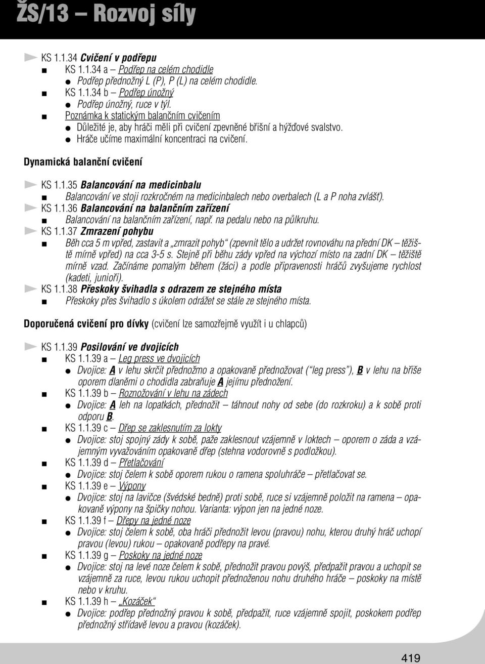 1.35 Balancování na medicinbalu Balancování ve stoji rozkročném na medicinbalech nebo overbalech (L a P noha zvlášť). KS 1.1.36 Balancování na balančním zařízení Balancování na balančním zařízení, např.