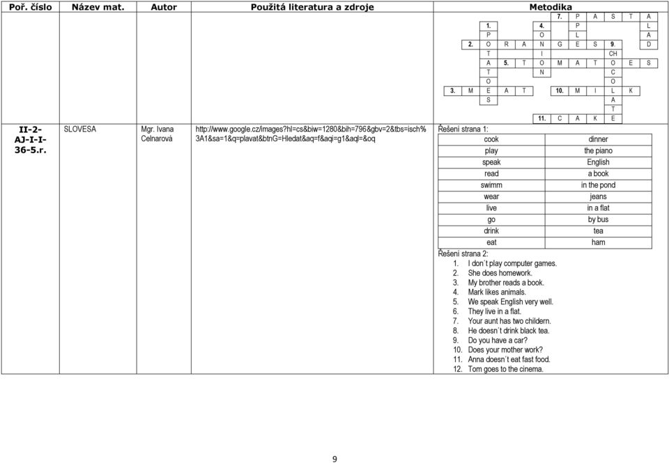 hl=cs&biw=1280&bih=796&gbv=2&tbs=isch% 3A1&sa=1&q=plavat&btnG=Hledat&aq=f&aqi=g1&aql=&oq cook play speak read swimm wear live go drink eat Řešení strana 2: 1. I don t play computer games. 2. She does homework.