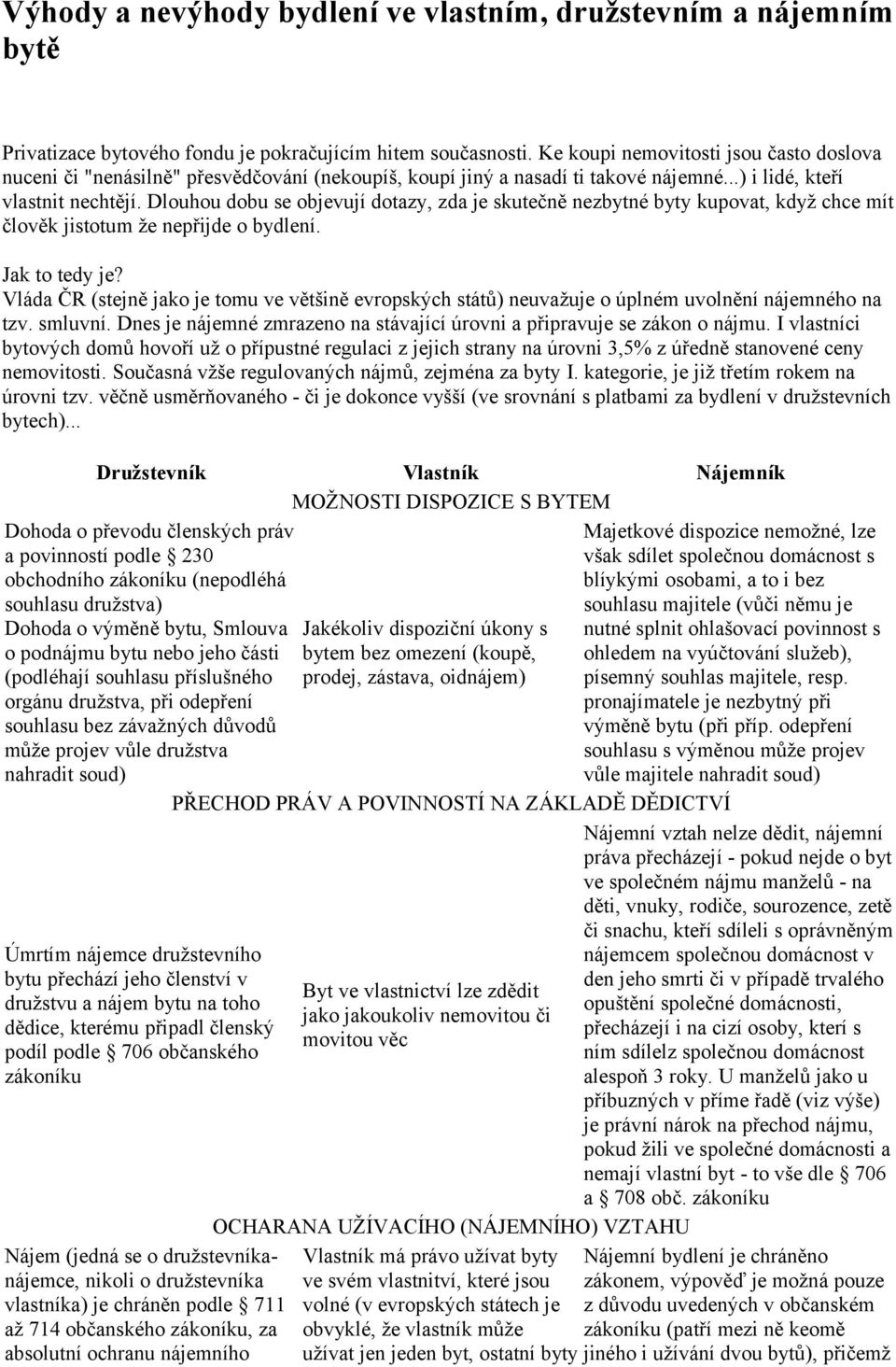 Dlouhou dobu se objevují dotazy, zda je skutečně nezbytné byty kupovat, když chce mít člověk jistotum že nepřijde o bydlení. Jak to tedy je?