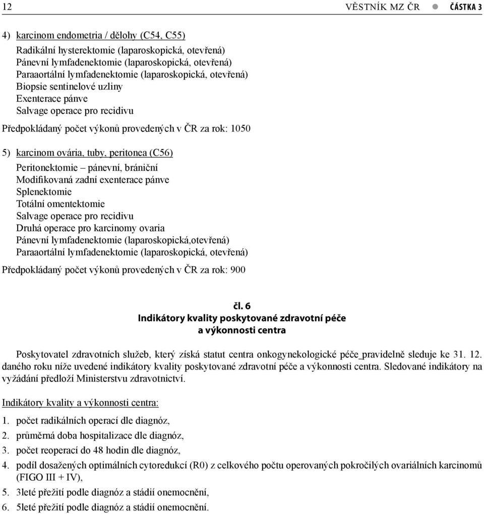 Peritonektomie pánevní, brániční Modifikovaná zadní exenterace pánve Splenektomie Totální omentektomie Salvage operace pro recidivu Druhá operace pro karcinomy ovaria Pánevní lymfadenektomie