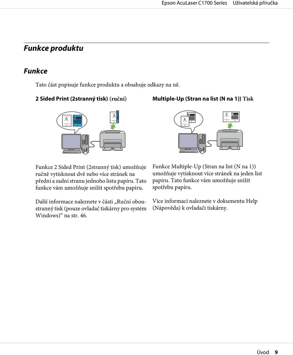 přední a zadní stranu jednoho listu papíru. Tato funkce vám umožňuje snížit spotřebu papíru.