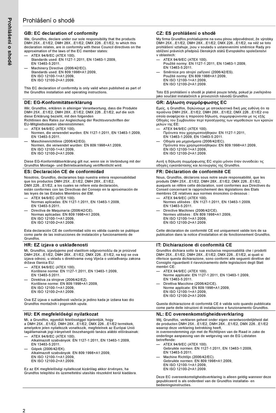 Machinery Directive (2006/42/EC). Standards used: EN 809:1998+A1:2009, This EC declaration of conformity is only valid when published as part of the Grundfos installation and operating instructions.