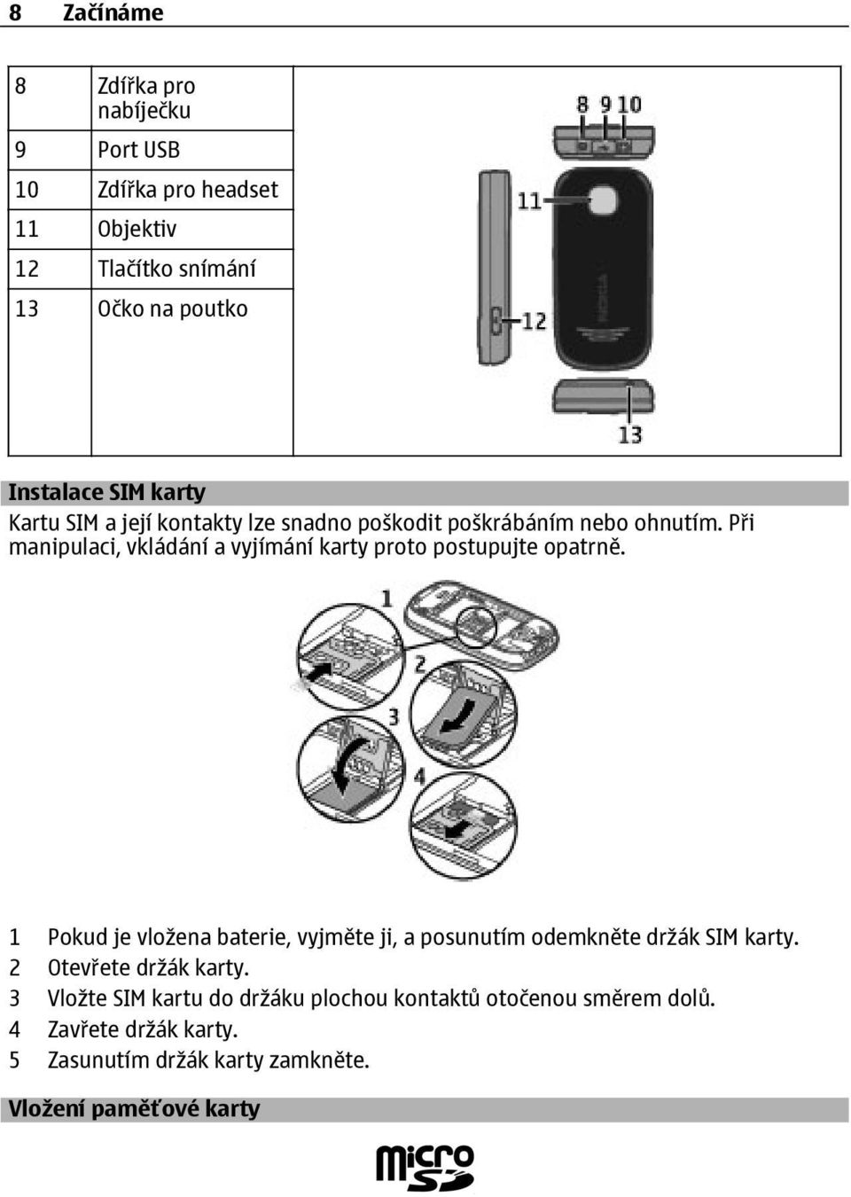 Při manipulaci, vkládání a vyjímání karty proto postupujte opatrně.