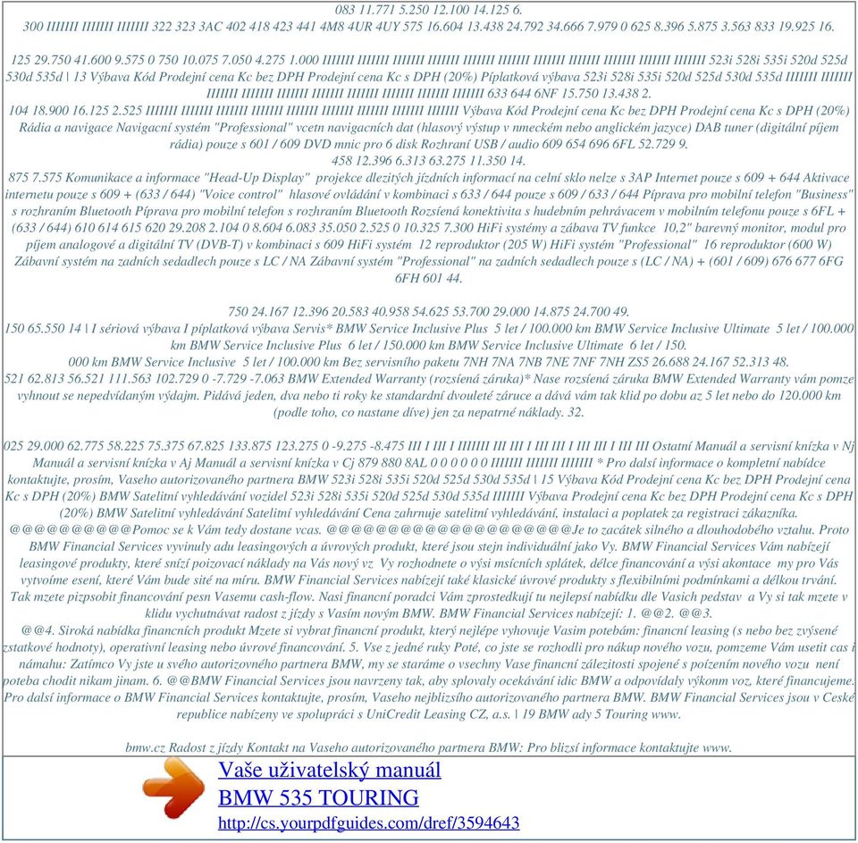 000 IIIIIII IIIIIII IIIIIII IIIIIII IIIIIII IIIIIII IIIIIII IIIIIII IIIIIII IIIIIII IIIIIII 523i 528i 535i 520d 525d 530d 535d 13 Výbava Kód Prodejní cena Kc bez DPH Prodejní cena Kc s DPH (20%)