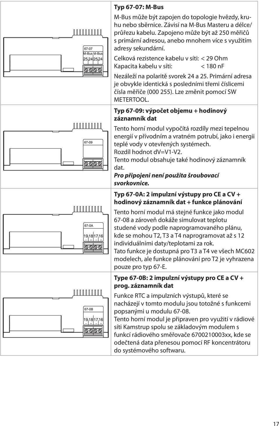 Celková rezistence kabelu v síti: < 29 Ohm Kapacita kabelu v síti: < 180 nf Nezáleží na polaritě svorek 24 a 25.