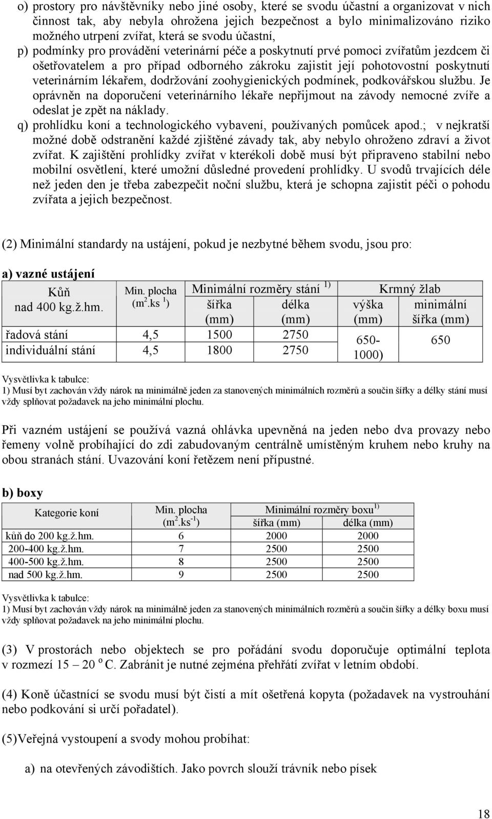 veterinárním lékařem, dodržování zoohygienických podmínek, podkovářskou službu. Je oprávněn na doporučení veterinárního lékaře nepřijmout na závody nemocné zvíře a odeslat je zpět na náklady.