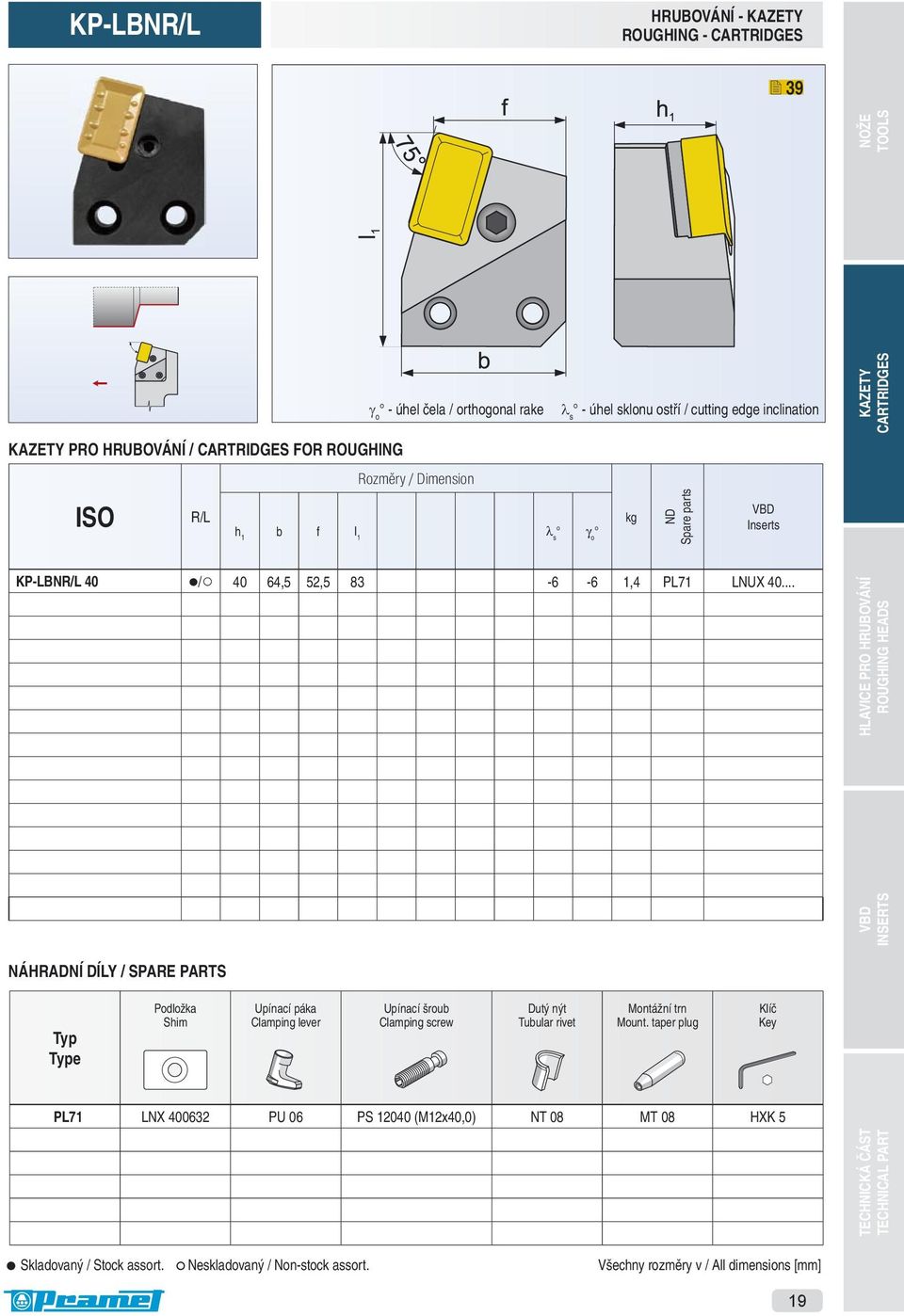 Typ Type odložka him Upínací páka Clamping lever Upínací šroub Clamping screw Dutý nýt Tubular rivet ontážní trn ount.