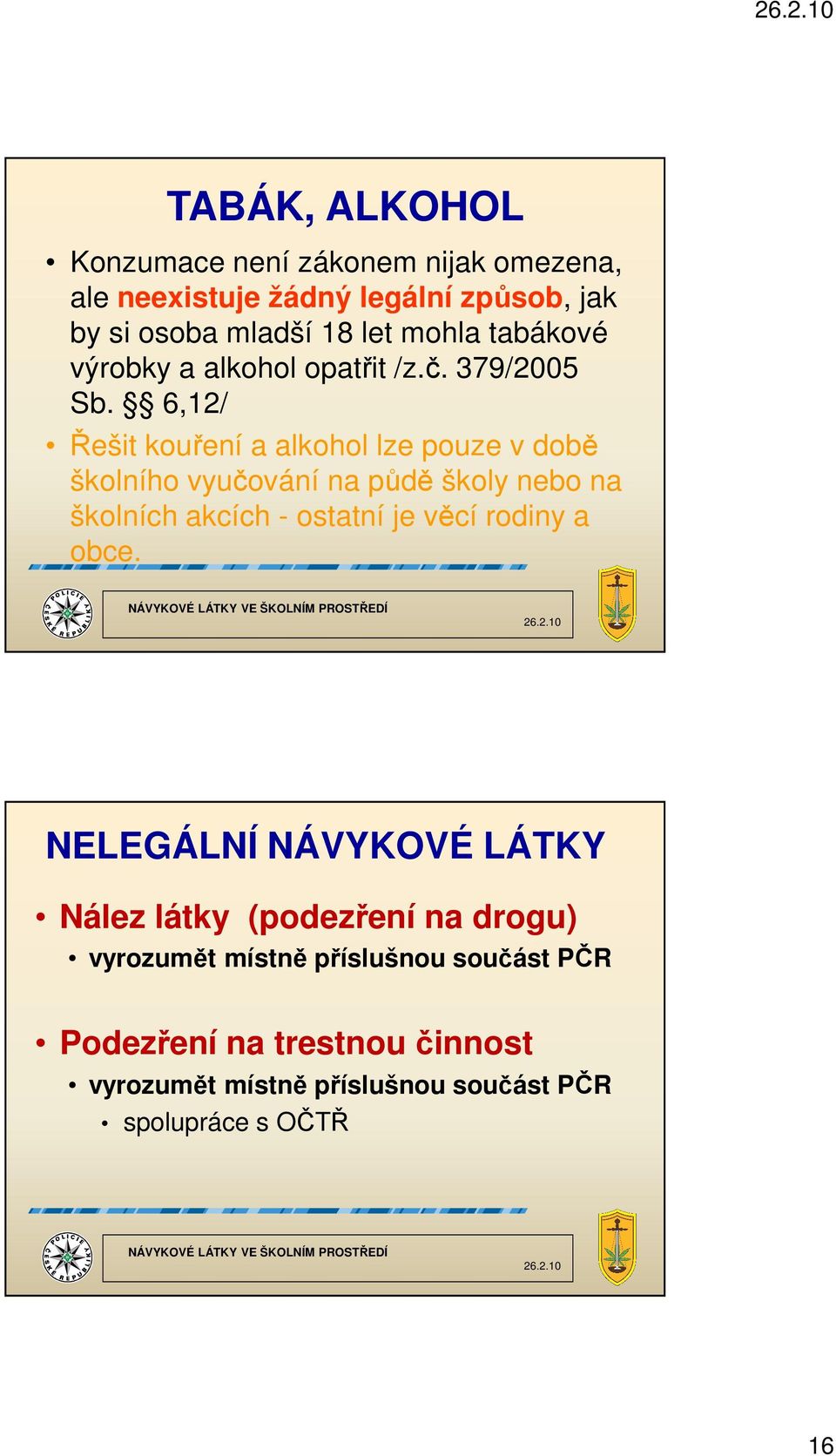 6,12/ Řešit kouření a alkohol lze pouze v době školního vyučování na půdě školy nebo na školních akcích - ostatní je věcí