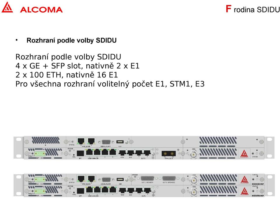 slot, nativně 2 x E1 2 x 100 ETH, nativně 16 E1