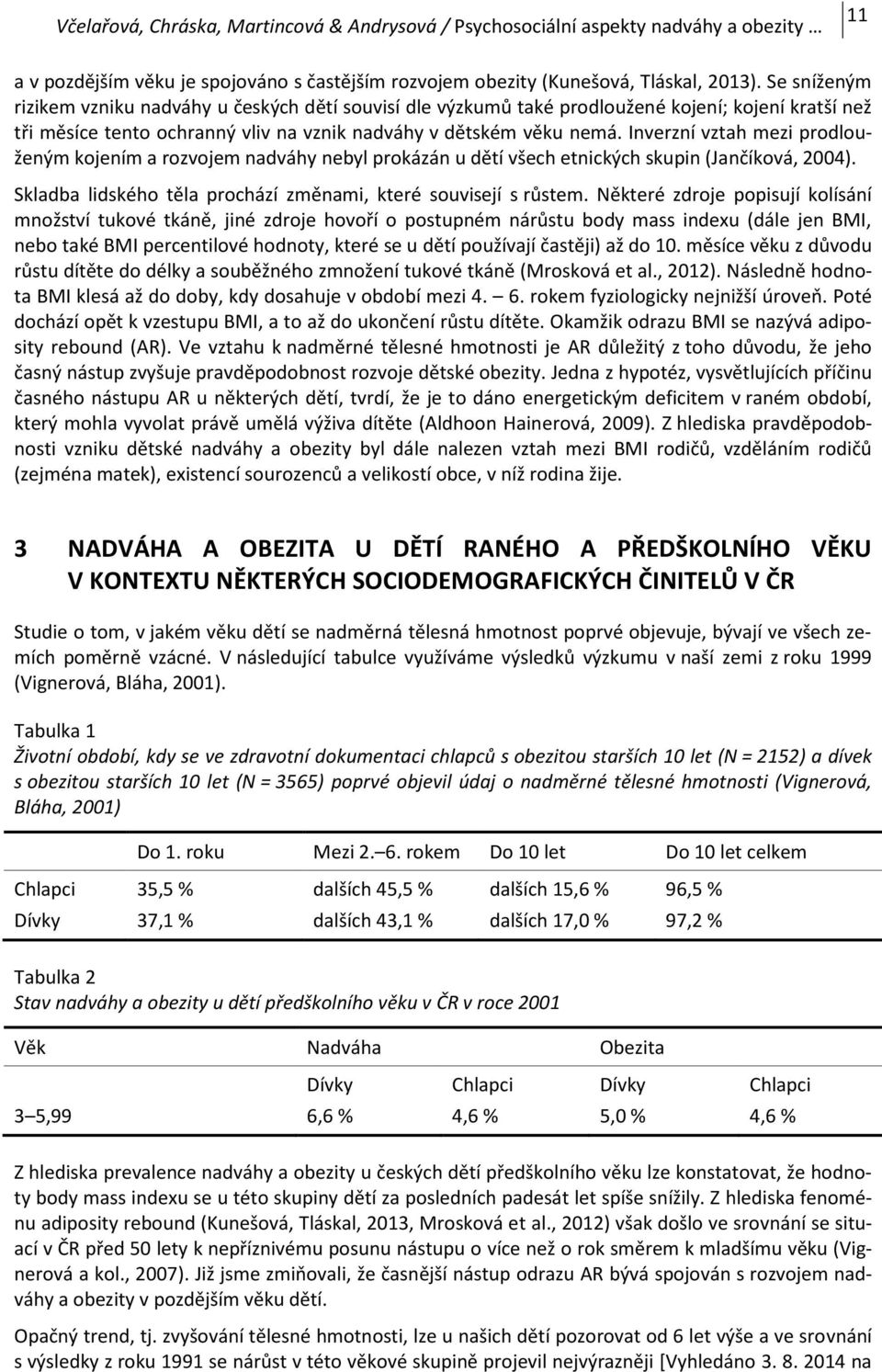 Inverzní vztah mezi prodlouženým kojením a rozvojem nadváhy nebyl prokázán u dětí všech etnických skupin (Jančíková, 2004). Skladba lidského těla prochází změnami, které souvisejí s růstem.