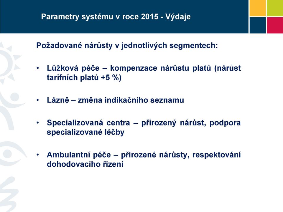 Lázně změna indikačního seznamu Specializovaná centra přirozený nárůst, podpora