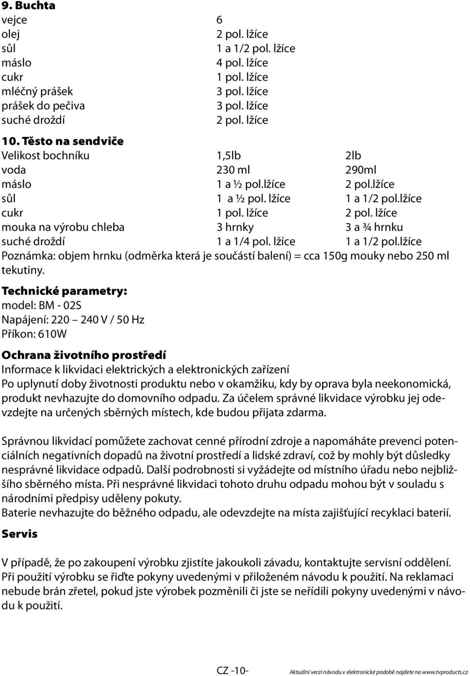 lžíce mouka na výrobu chleba 3 hrnky 3 a ¾ hrnku suché droždí 1 a 1/4 pol. lžíce 1 a 1/2 pol.lžíce Poznámka: objem hrnku (odměrka která je součástí balení) = cca 150g mouky nebo 250 ml tekutiny.