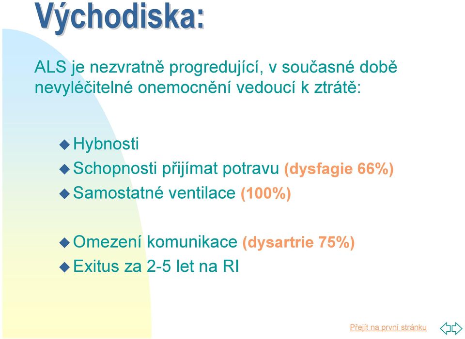 Schopnosti přijímat potravu (dysfagie 66%) Samostatné