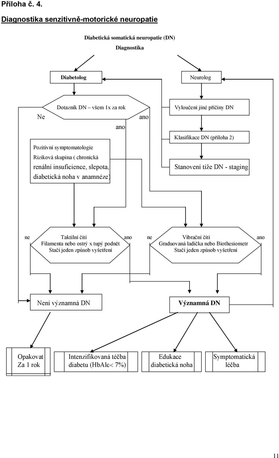 symptomatologie Riziková skupina ( chronická renální insuficience, slepota, diabetická noha v anamnéze) ano Vyloučení jiné příčiny DN Klasifikace DN (příloha 2)