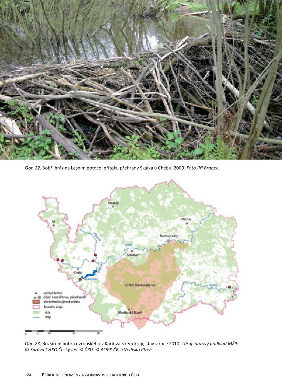 Rozšíření bobra evropského v Karlovarském kraji, stav v roce 2010.