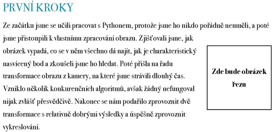 Poté přišla na řadu Zde bude obrázek transformace obrazu z kamery, na které jsme strávili dlouhý čas.