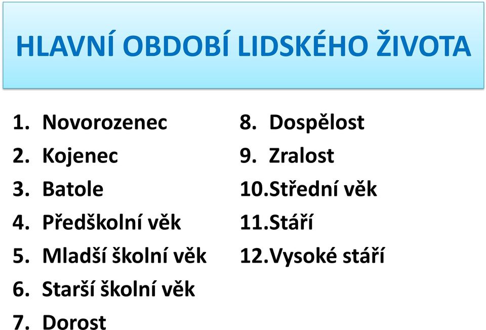 Mladší školní věk 6. Starší školní věk 7.