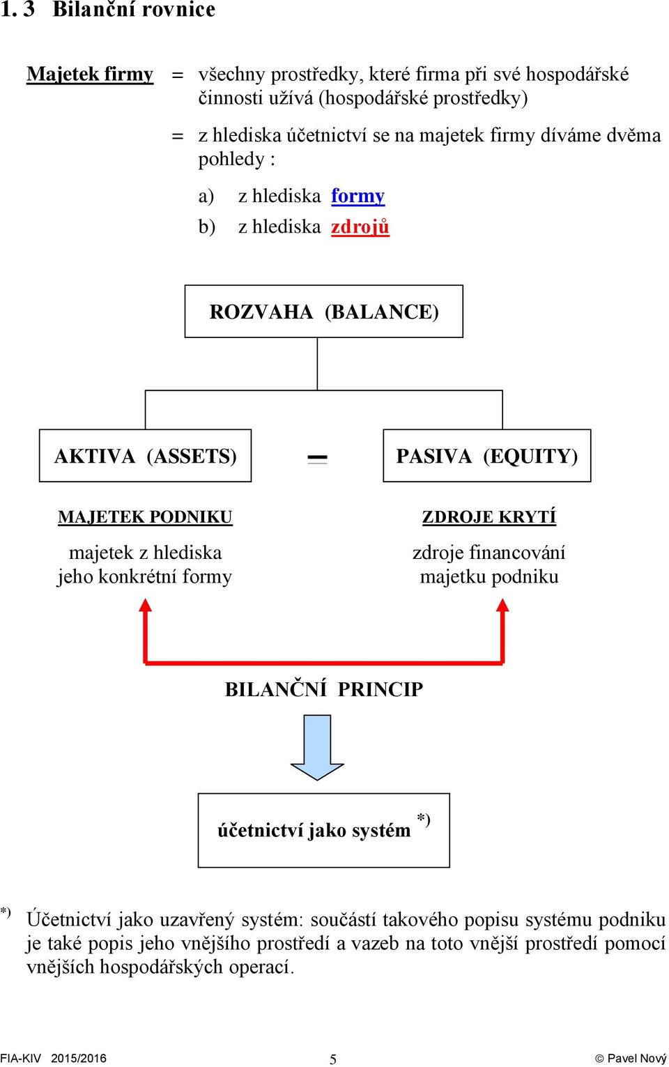 majetek z hlediska jeho konkrétní formy ZROJE KRYTÍ zdroje financování majetku podniku BILANČNÍ PRINCIP účetnictví jako systém *) *) Účetnictví jako