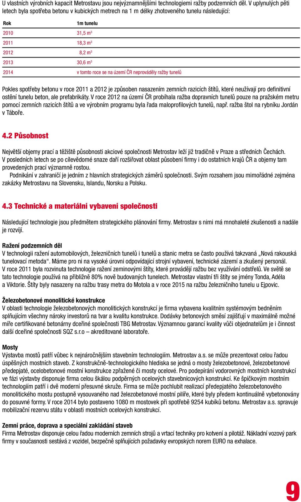 se na území ČR neprováděly ražby tunelů Pokles spotřeby betonu v roce 2011 a 2012 je způsoben nasazením zemních razicích štítů, které neužívají pro definitivní ostění tunelu beton, ale prefabrikáty.