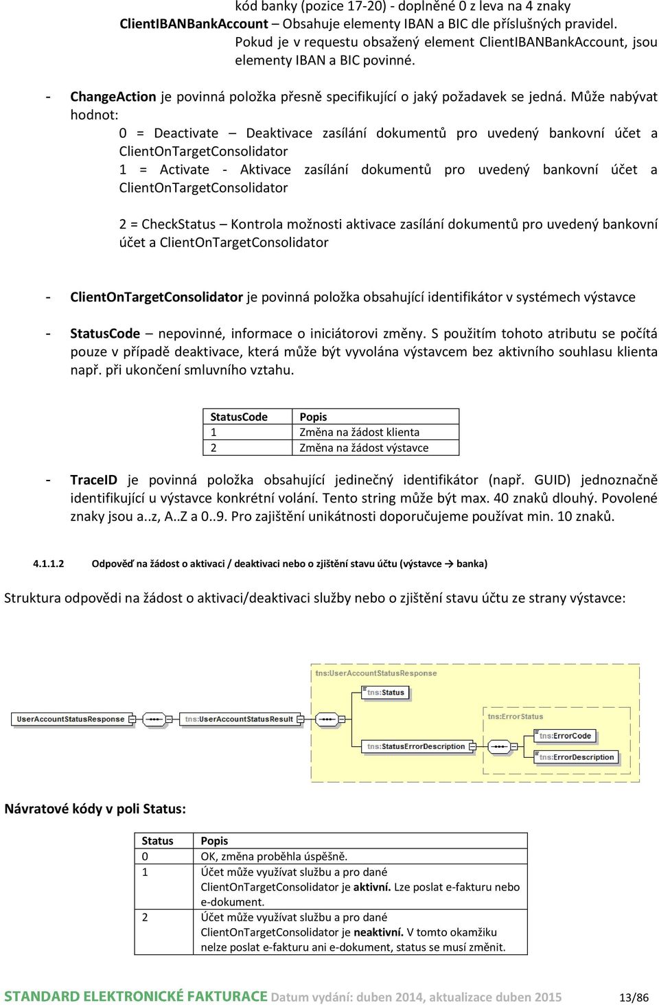 Může nabývat hodnot: 0 = Deactivate Deaktivace zasílání dokumentů pro uvedený bankovní účet a ClientOnTargetConsolidator 1 = Activate - Aktivace zasílání dokumentů pro uvedený bankovní účet a