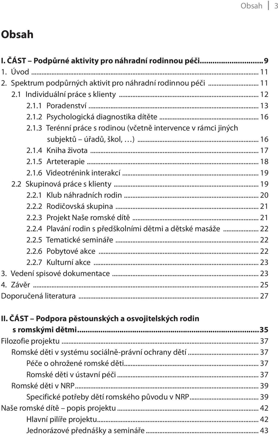 .. 19 2.2 Skupinová práce s klienty... 19 2.2.1 Klub náhradních rodin... 20 2.2.2 Rodičovská skupina... 21 2.2.3 Projekt Naše romské dítě... 21 2.2.4 Plavání rodin s předškolními dětmi a dětské masáže.