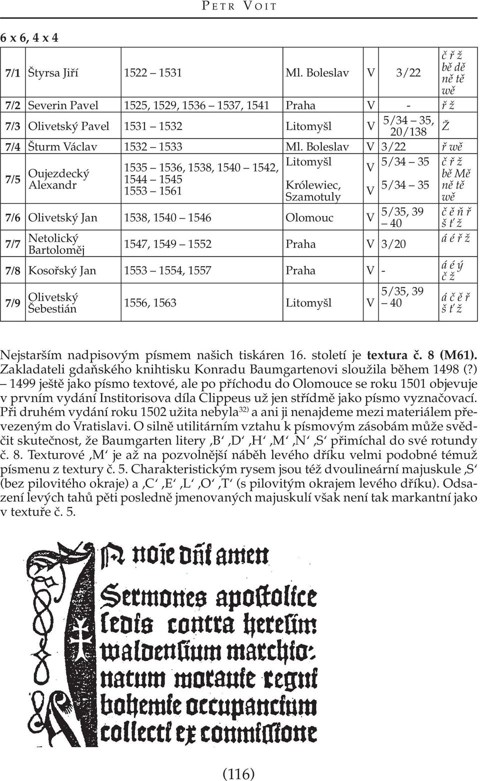 Boleslav V 3/22 ř wě 7/5 Oujezdecký Alexandr 1535 1536, 1538, 1540 1542, Litomyšl V 5/34 35 1544 1545 1553 1561 Królewiec, Szamotuly V 5/34 35 7/6 Olivetský Jan 1538, 1540 1546 Olomouc V 5/35, 39 40