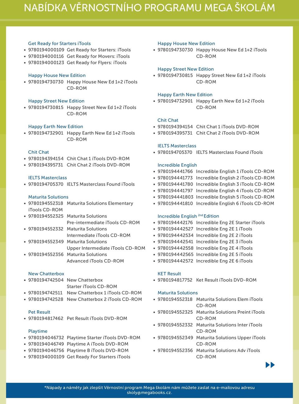 Chat 1 itools DVD-ROM 9780194395731 Chit Chat 2 itools DVD-ROM IELTS Masterclass 9780194705370 IELTS Masterclass Found itools Maturita Solutions 9780194552318 Maturita Solutions Elementary itools