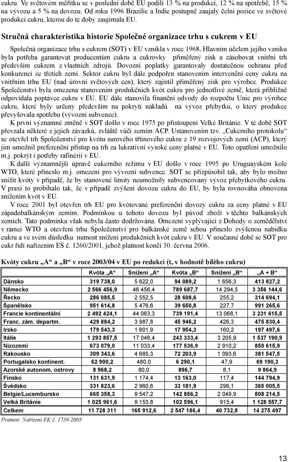 Stručná charakteristika historie Společné organizace trhu s cukrem v EU Společná organizace trhu s cukrem (SOT) v EU vznikla v roce 1968.