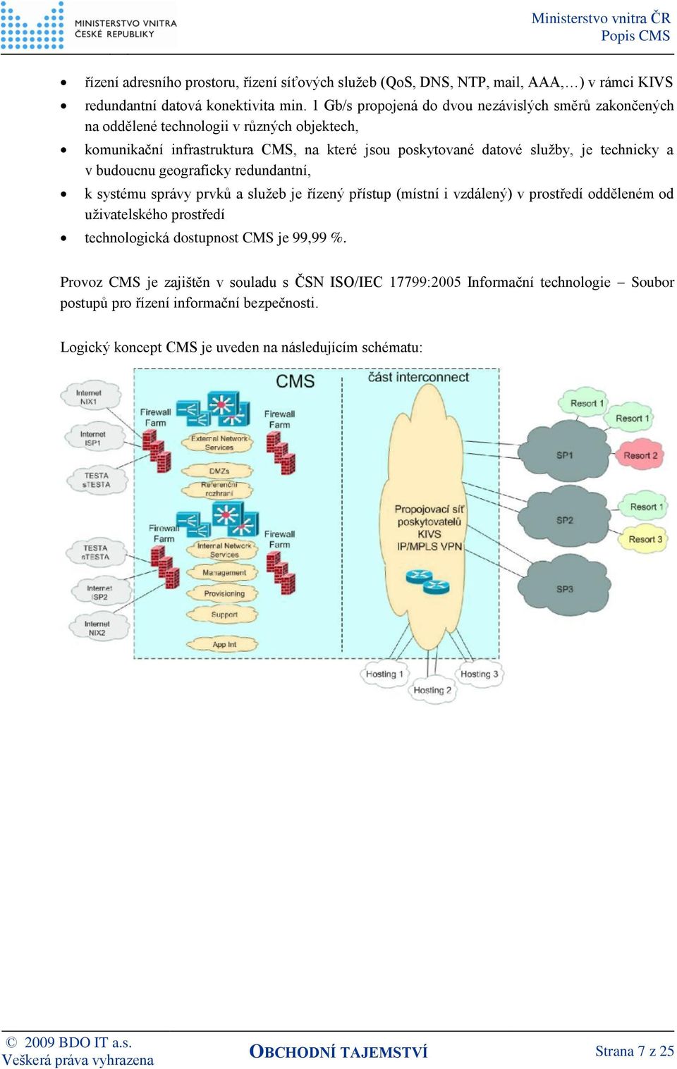a v budoucnu geograficky redundantní, k systému správy prvků a služeb je řízený přístup (místní i vzdálený) v prostředí odděleném od uživatelského prostředí technologická dostupnost CMS