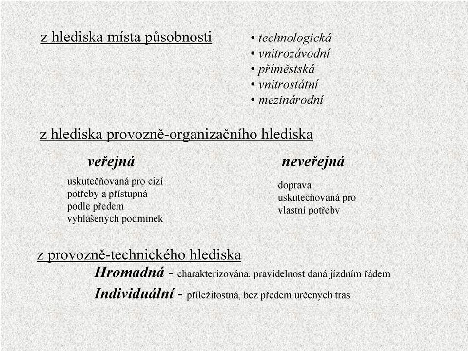 vyhlášených podmínek neveřejná doprava uskutečňovaná pro vlastní potřeby zprovozně-technického hlediska