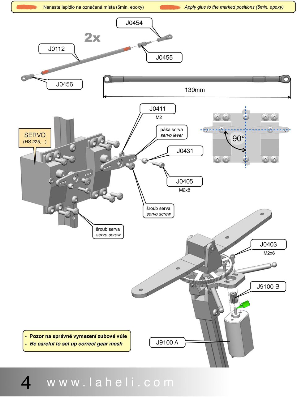 ..) J0411 M2 páka serva servo lever J0431 90 J0405 M2x8 šroub serva servo screw šroub serva