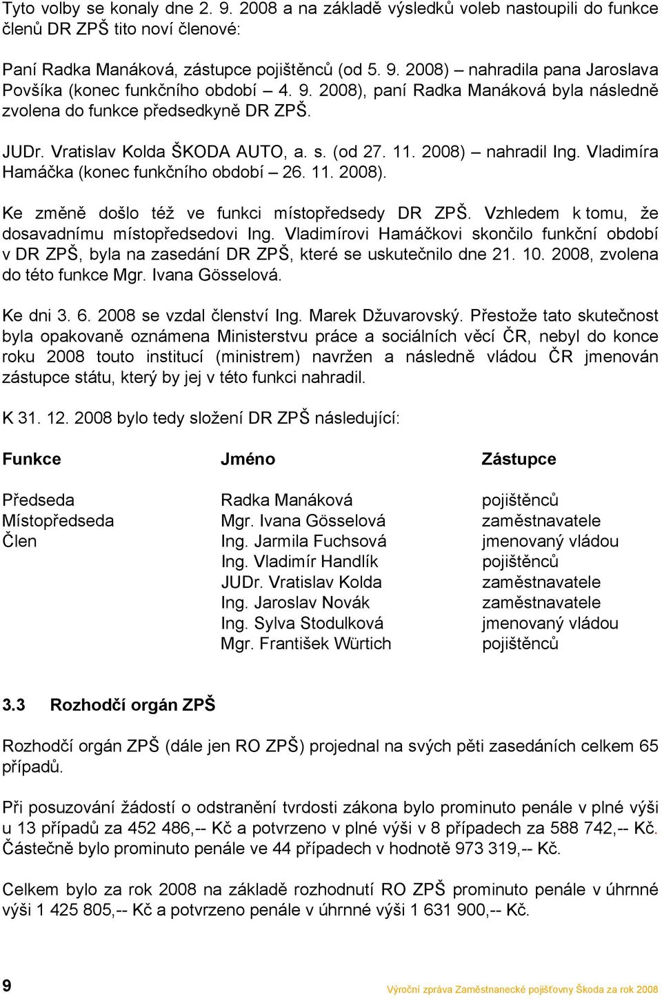 11. 2008). Ke změně došlo též ve funkci místopředsedy DR ZPŠ. Vzhledem k tomu, že dosavadnímu místopředsedovi Ing.