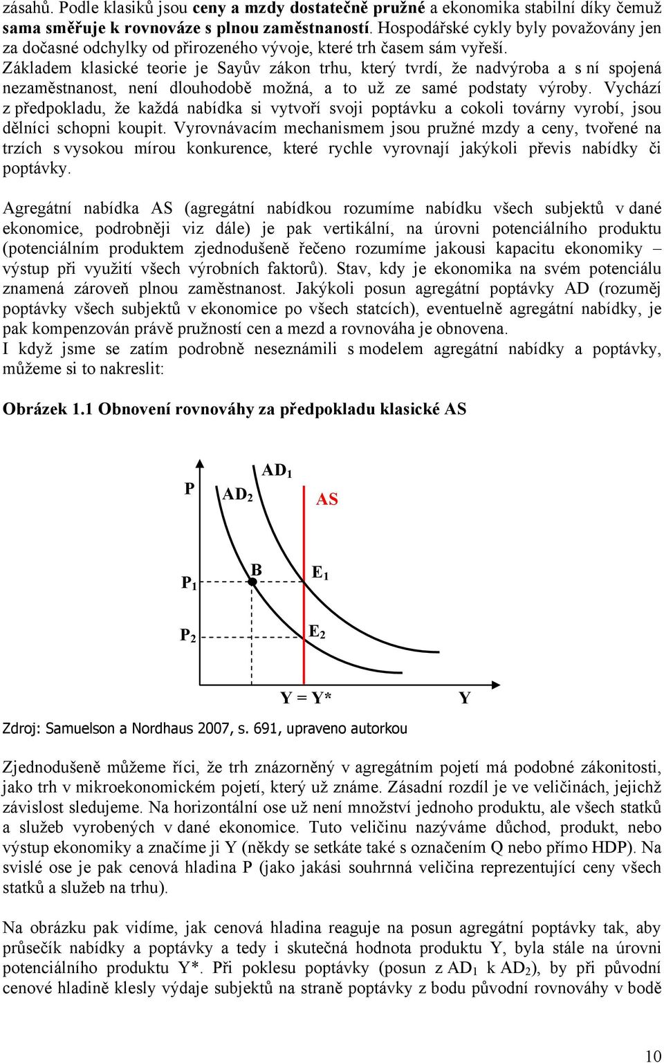 Základem klasické teorie je Sayův zákon trhu, který tvrdí, ţe nadvýroba a s ní spojená nezaměstnanost, není dlouhodobě moţná, a to uţ ze samé podstaty výroby.