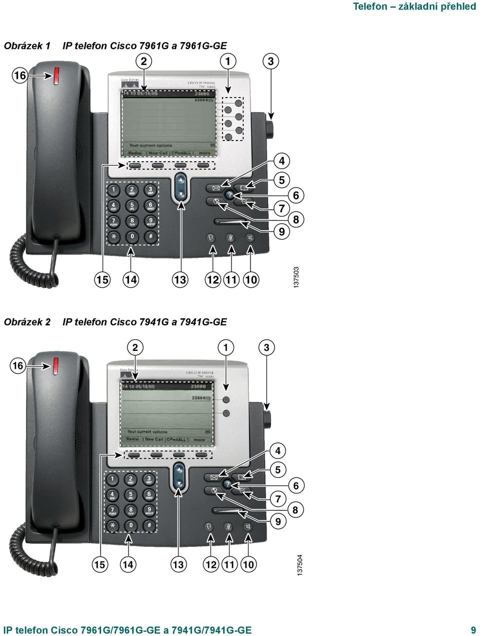 IP telefon Cisco 7941G a 7941G-GE 2 1 3 16 1 4 5 7 9 6 8 15 14