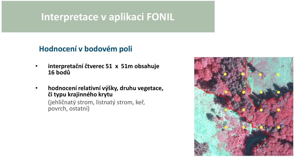 hodnocení relativní výšky, druhu vegetace, či typu