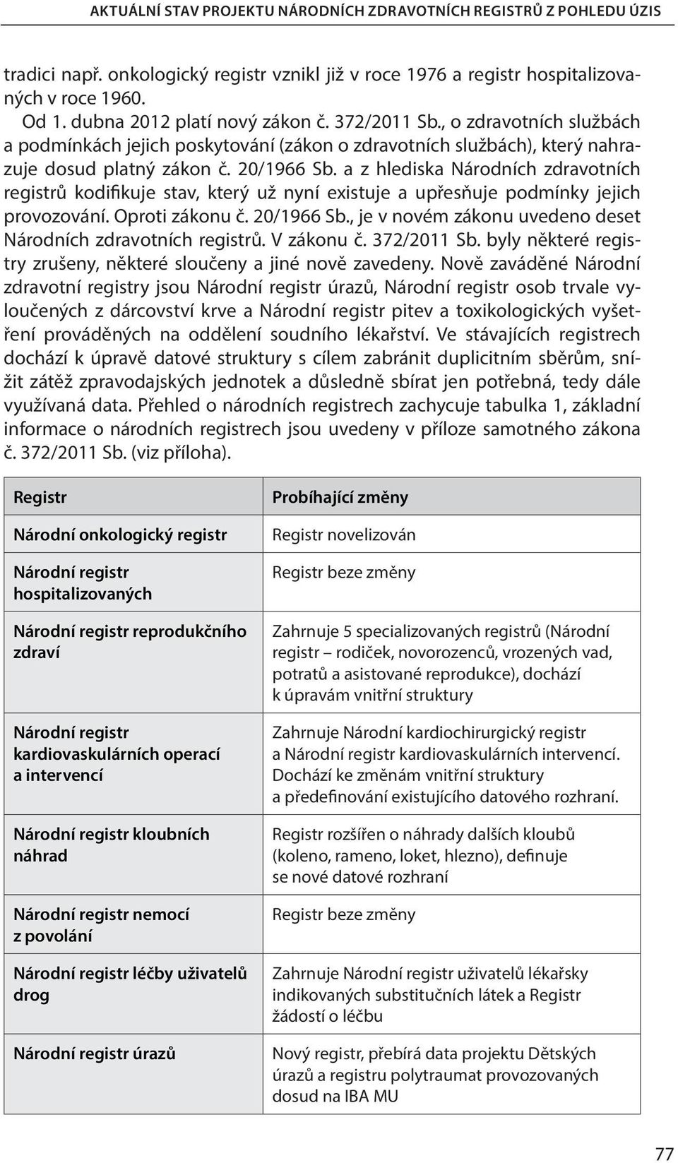 a z hlediska Národních zdravotních registrů kodifikuje stav, který už nyní existuje a upřesňuje podmínky jejich provozování. Oproti zákonu č. 20/1966 Sb.