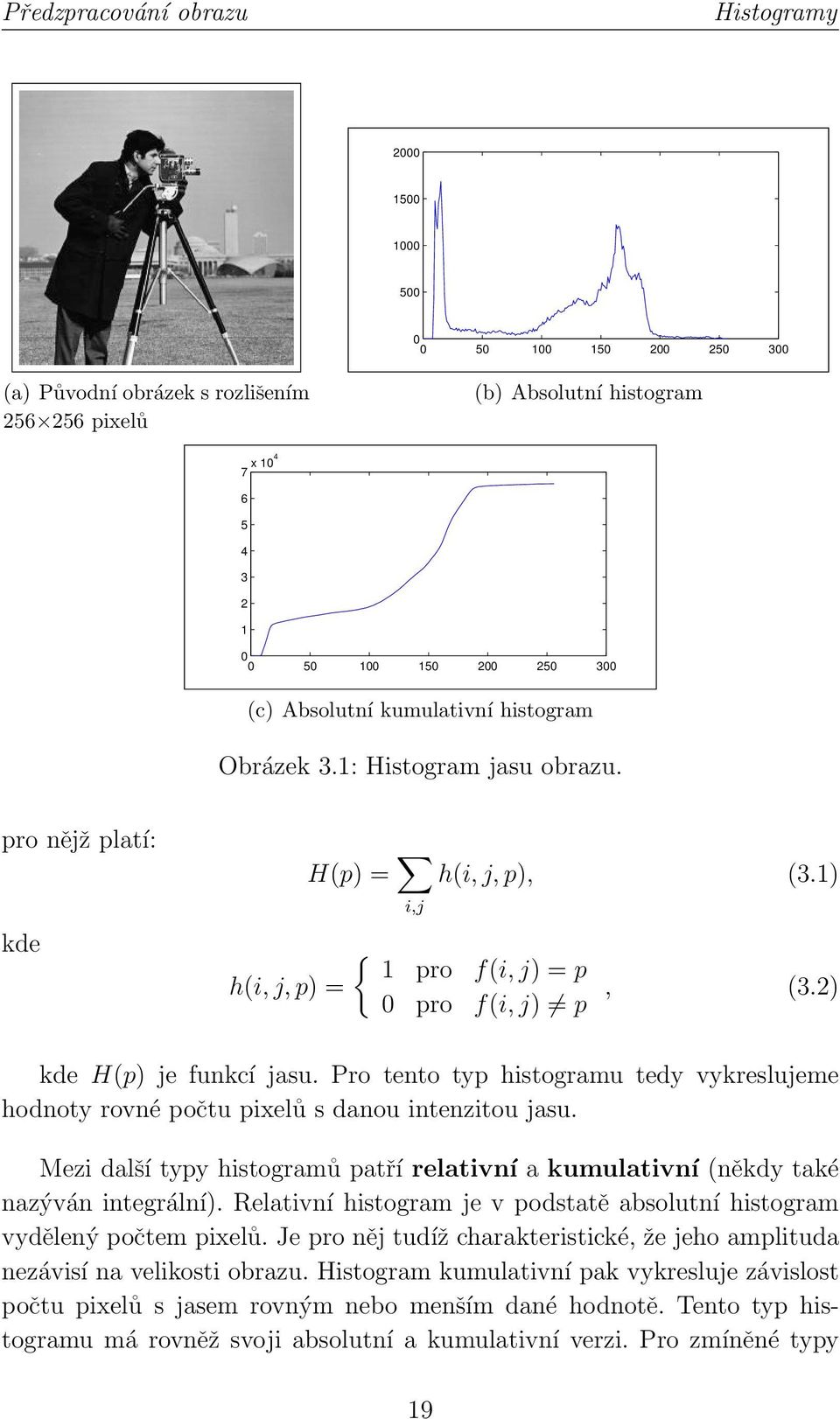 2) kde H(p) je funkcí jasu. Pro tento typ histogramu tedy vykreslujeme hodnoty rovné počtu pixelů s danou intenzitou jasu.