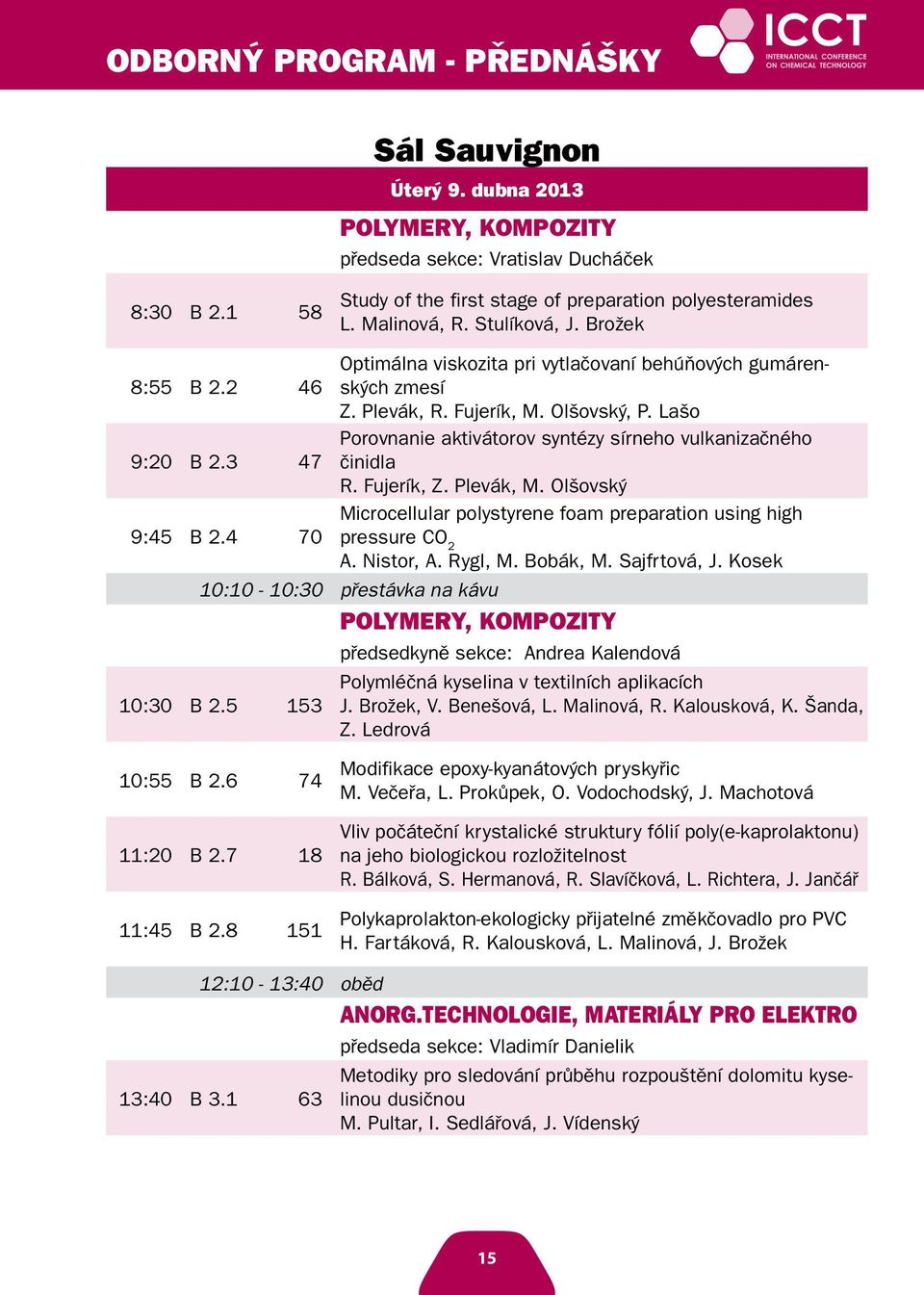 Lašo Porovnanie aktivátorov syntézy sírneho vulkanizačného činidla R. Fujerík, Z. Plevák, M. Olšovský Microcellular polystyrene foam preparation using high pressure CO 2 A. Nistor, A. Rygl, M.