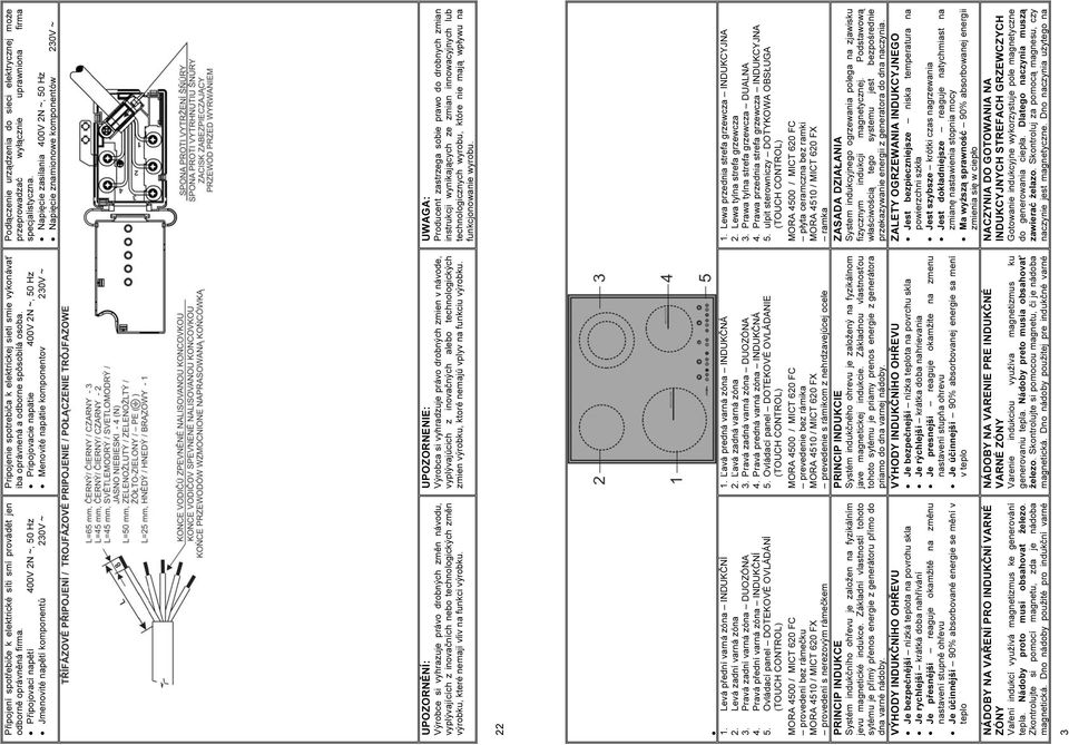 nemají vliv na funkci výrobku. 22 1. Levá přední varná zóna INDUKČNÍ 2. Levá zadní varná zóna 3. Pravá zadní varná zóna DUOZÓNA 4. Pravá přední varná zóna INDUKČNÍ 5.