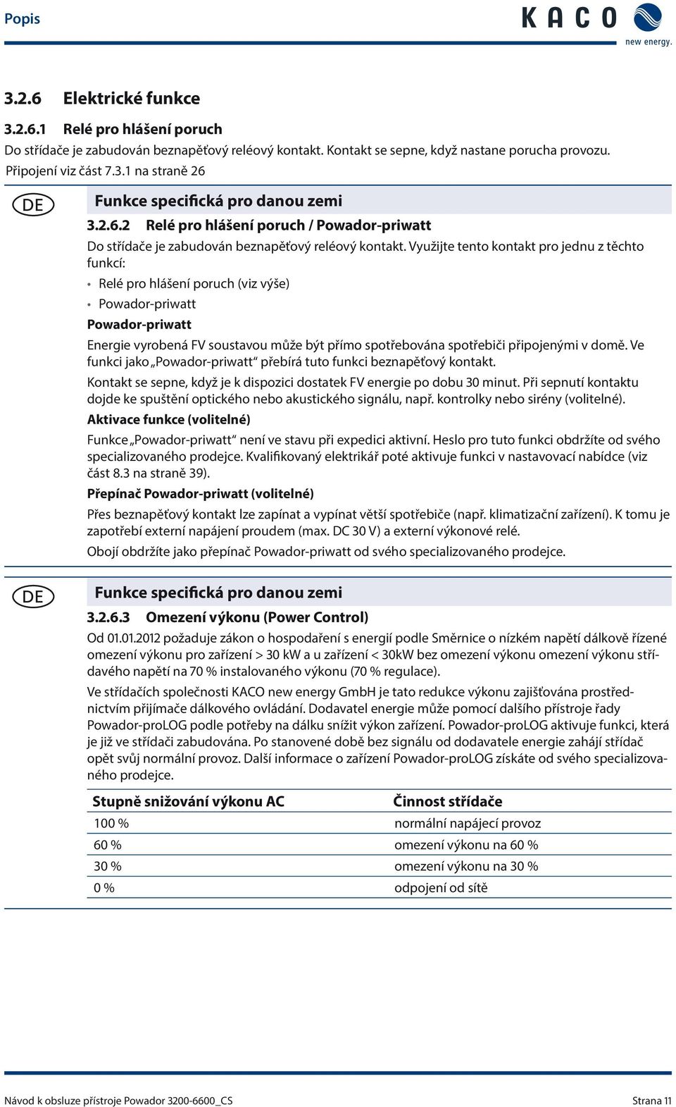 Využijte tento kontakt pro jednu z těchto funkcí: Relé pro hlášení poruch (viz výše) Powador-priwatt Powador-priwatt Energie vyrobená FV soustavou může být přímo spotřebována spotřebiči připojenými v