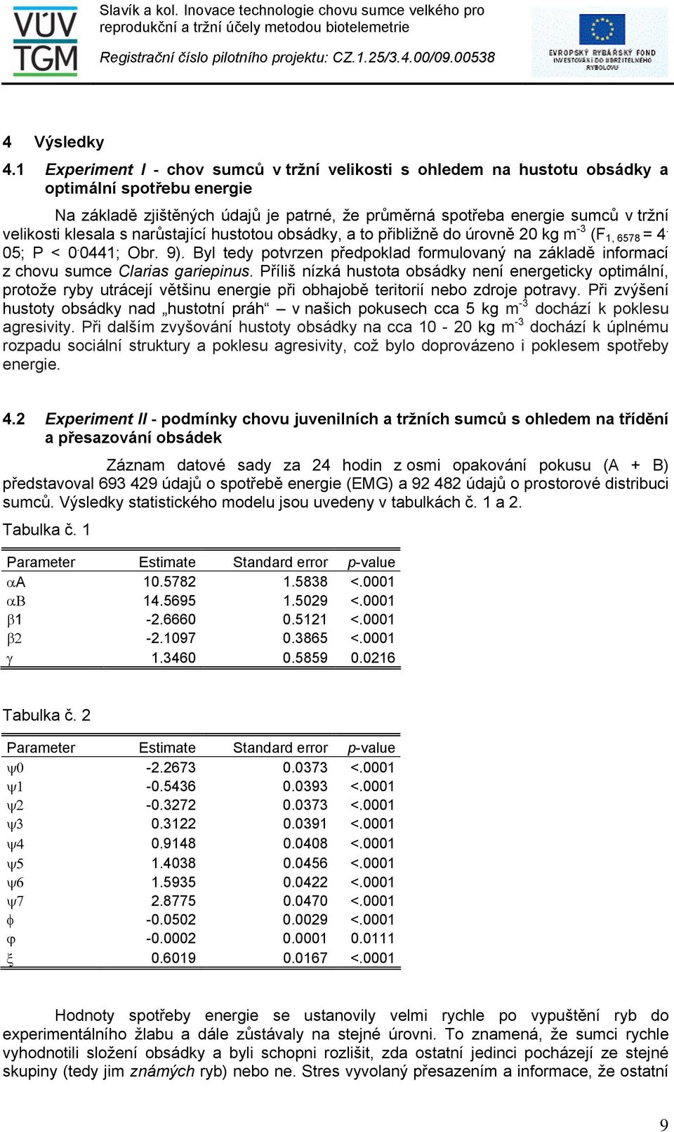 klesala s narůstající hustotou obsádky, a to přibližně do úrovně 20 kg m -3 (F 1, 6578 = 4. 05; P < 0. 0441; Obr. 9).