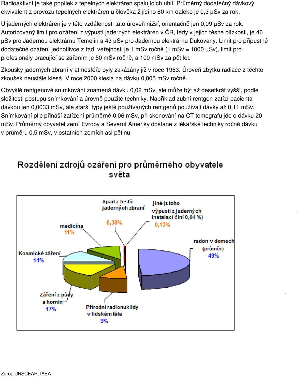 Autorizovaný limit pro ozáření z výpustí jaderných elektráren v ČR, tedy v jejich těsné blízkosti, je 46 µsv pro Jadernou elektrárnu Temelín a 43 µsv pro Jadernou elektrárnu Dukovany.