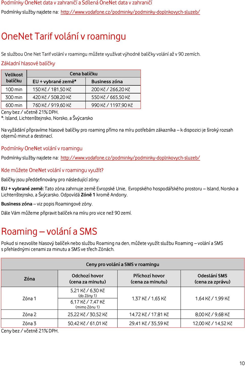 Základní hlasové balíčky Velikost balíčku EU + vybrané země* Cena balíčku Business zóna 100 min 150 Kč / 181,50 Kč 200 Kč / 266,20 Kč 300 min 420 Kč / 508,20 Kč 550 Kč / 665,50 Kč 600 min 760 Kč /