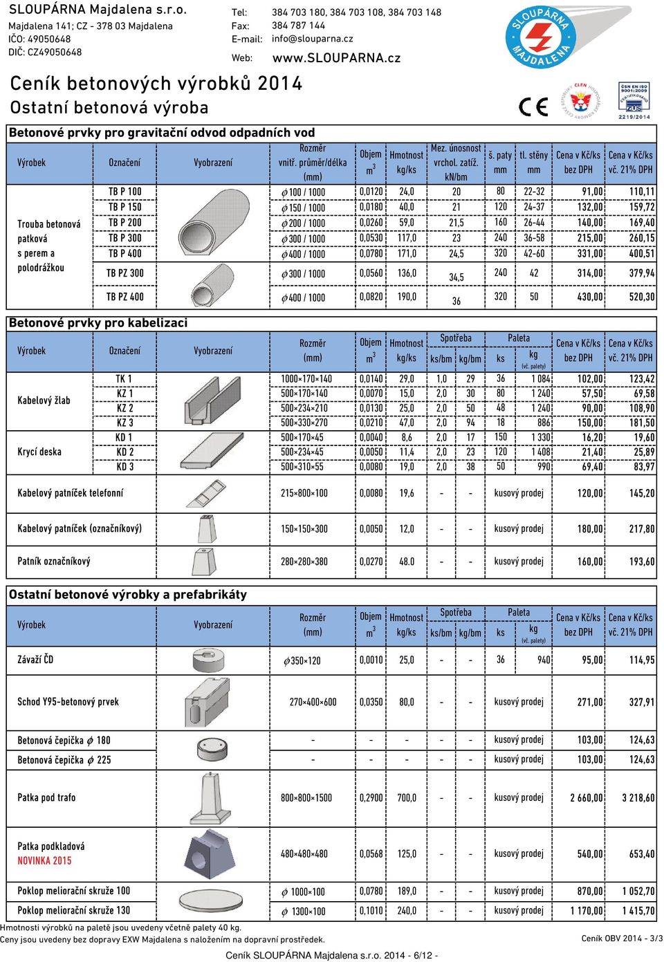 mm mm kn/bm TB P 100 φ 100 / 1000 0,0120 24,0 20 80 22-32 91,00 110,11 TB P 150 φ 150 / 1000 0,0180 40,0 21 120 24-37 132,00 159,72 TB P 200 φ 200 / 1000 0,0260 59,0 21,5 160 26-44 140,00 169,40 TB P