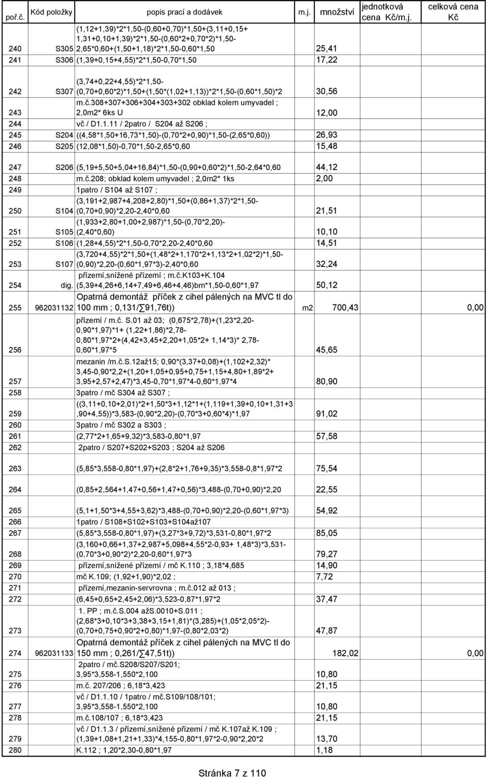 1.11 / 2patro / S204 až S206 ; 245 S204 ((4,58*1,50+16,73*1,50)-(0,70*2+0,90)*1,50-(2,65*0,60)) 26,93 246 S205 (12,08*1,50)-0,70*1,50-2,65*0,60 15,48 247 S206