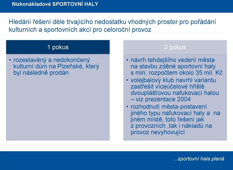 sportovní haly s min. rozpočtem okolo 35 mil.