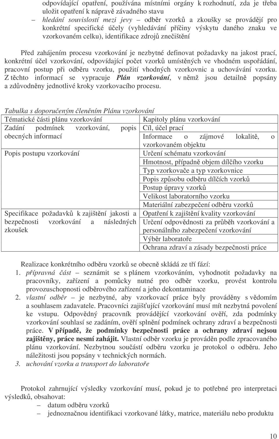 úel vzorkování, odpovídající poet vzork umístných ve vhodném uspoádání, pracovní postup pi odbru vzorku, použití vhodných vzorkovnic a uchovávání vzorku.