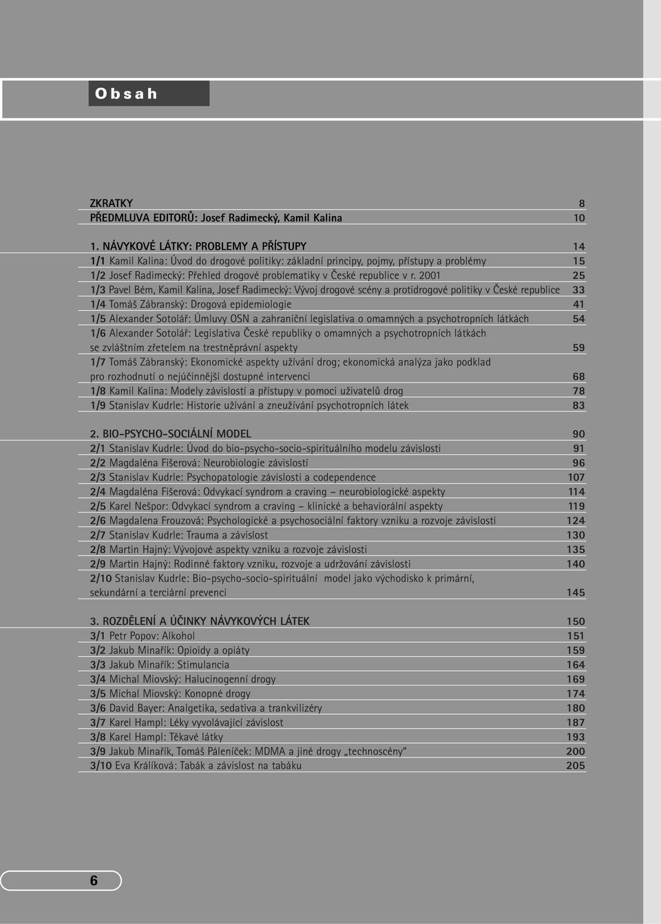 2001 1/3 Pavel Bém, Kamil Kalina, Josef Radimeck : V voj drogové scény a protidrogové politiky v âeské republice 1/4 Tomá Zábransk : Drogová epidemiologie 1/5 Alexander Sotoláfi: Úmluvy OSN a