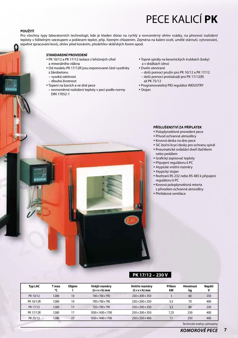 STANDARDNÍ PROEDENÍ PK 10/12 a PK 17/12 izolace z lehčených cihel a minerálního vlákna Od modelu PK 17/12R jsou exponované části vyzdívky z žárobetonu vysoká odolnost dlouhá životnost Topení na