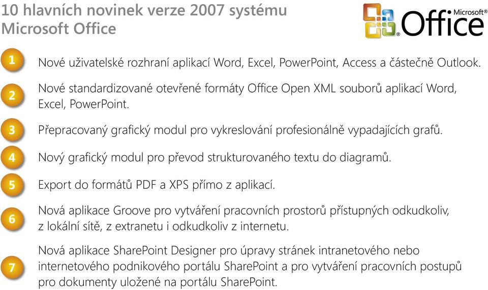 Nový grafický modul pro převod strukturovaného textu do diagramů. Export do formátů PDF a XPS přímo z aplikací.